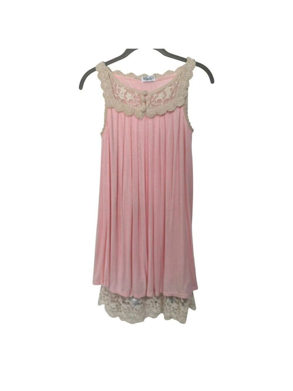 Voyelles Crochet Lace Trim Baby Doll Dress Pink Ivory Womens Sz M